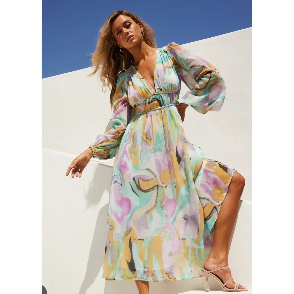 Gingham & Heels Maxi Dress Womens 4 Multicolor Abstract Romantic Feminine